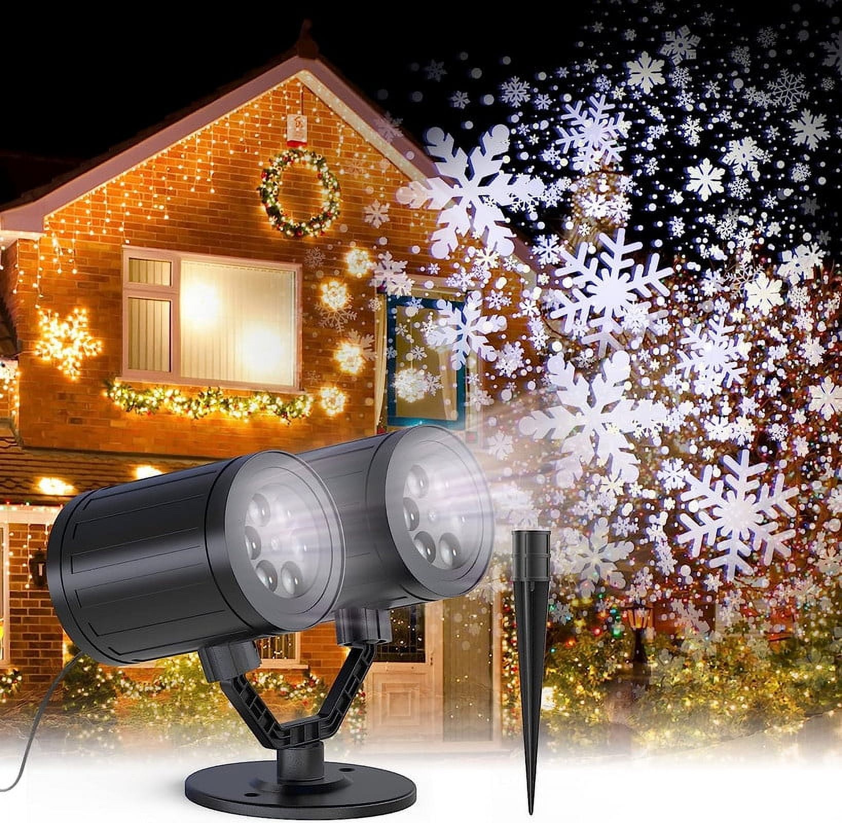 Christmas Snowflake Projector Lights, Double Head IP65 Waterproof Led Snowfall Show Outdoor, Christmas Decorations, Ideal for Xmas Holiday Party Wedding Garden Patio