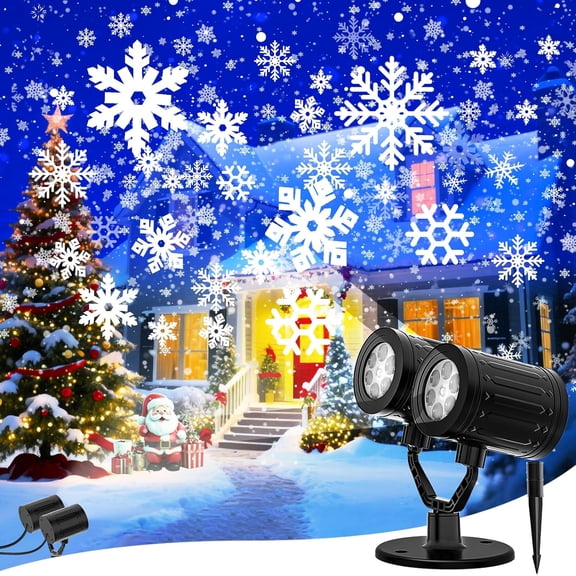 Christmas Snowflake Projector Lights Outdoor, 2025 Upgraded Double Head, 360 Rotating, IP65 Waterproof, Timer Function - Holiday, Party, Christmas Decorations & Gifts for Yard, Garden, Indoor