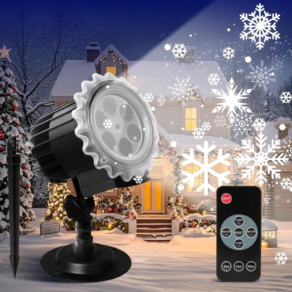 Christmas Snowflake Projector Lights Outdoor, Led Snowflake Light with Remote Control, IP65 Waterproof, Snowfall Show Lights for Outdoor Indoor Xmas Holiday Party Patio Garden Decoration