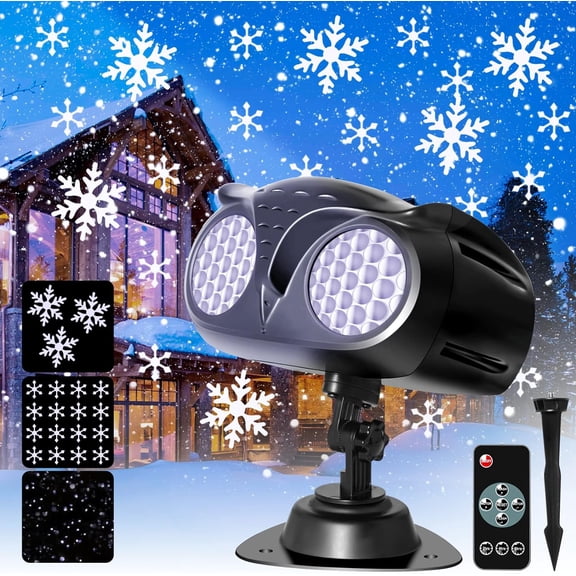 Christmas Snowflake Projector Lights Outdoor, Owl Shape LED Snowfall Projector Remote Control Timing IP65 Waterproof, Dynamic Snowflakes Landscape Light for Xmas New Year Indoor Home Party Decor