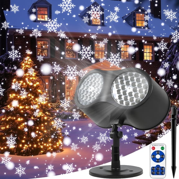 Christmas Snowflake Projector Lights Outdoor, Rotating Double Head Snowflake Light, IP65 Waterproof Snowfall LED Lights, Snow Lamp for Indoor Outdoor Christmas Party Garden Decorations