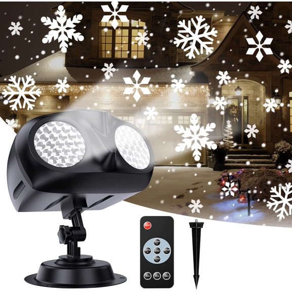 Christmas Snowflake Projector Lights Outdoor, Upgraded Rotating Snowfall LED Lighting Projector Landscape Waterproof with Remote for Garden Patio Indoor Home Wedding Party Holiday Decorations