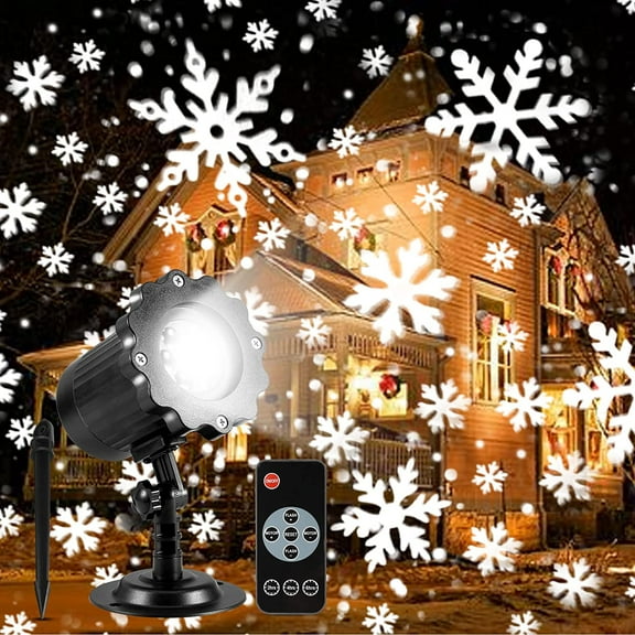 Christmas Snowflake Projector Lights, Rotating LED Snowfall Projection Lamp with Remote Control, Outdoor Waterproof Sparkling Decorative Lighting for Halloween Xmas Party