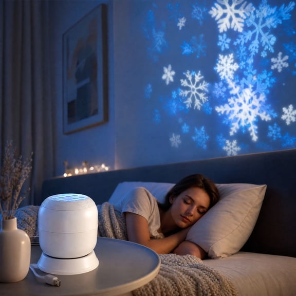 Christmas Snowflake Projector Night Light with Rotating Dynamic Patterns, White, for Bedroom and Kids Room, Decoration