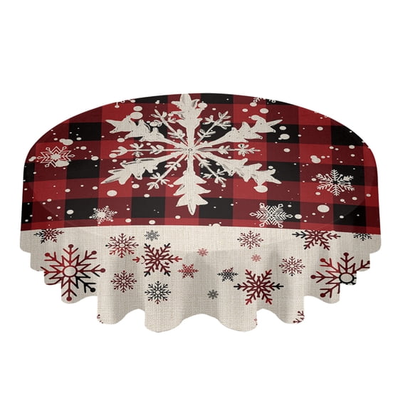 Christmas Snowflake Red Plaid Round Tablecloth Waterproof Wedding Decor Table Cover Christmas Party Decorative Tablecloth