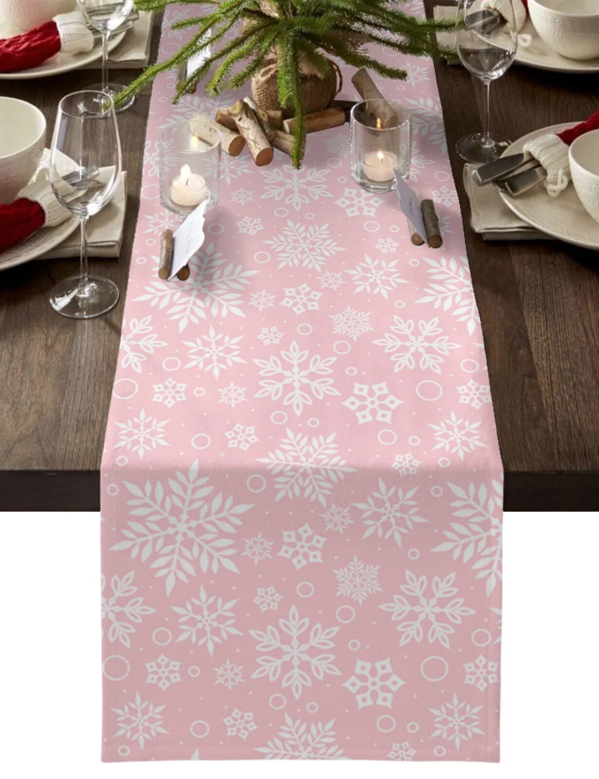 Cat Christmas Table Runner - 'Meowy Christmas' Snowflake Red Holiday Decor 13x60 Inch For Kitchen Dining Table