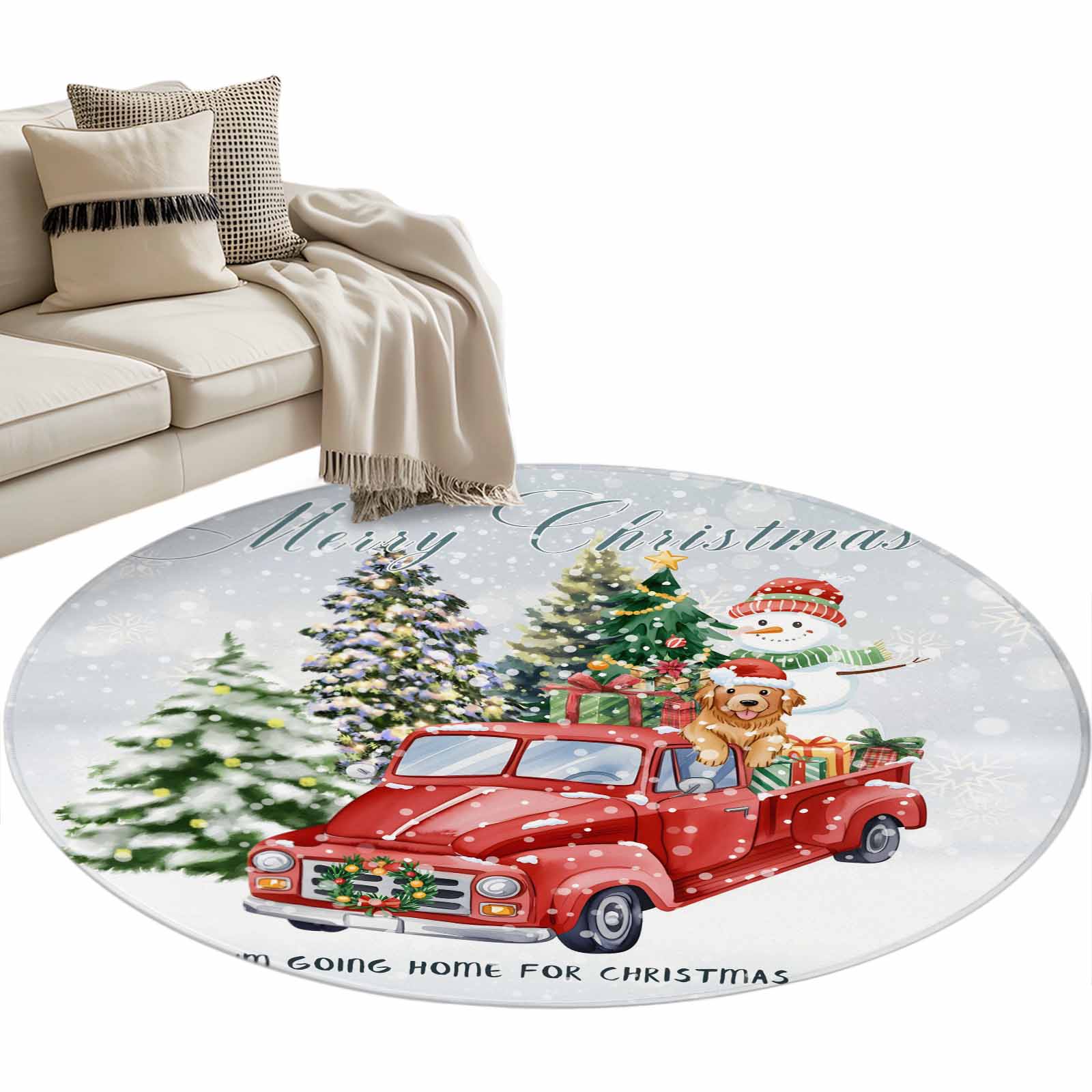 Round Blue Snowflake Rug Christmas Snowflake Round Rug 3.3ft Area Rug Washable Soft Non-Slip 3.3 ...