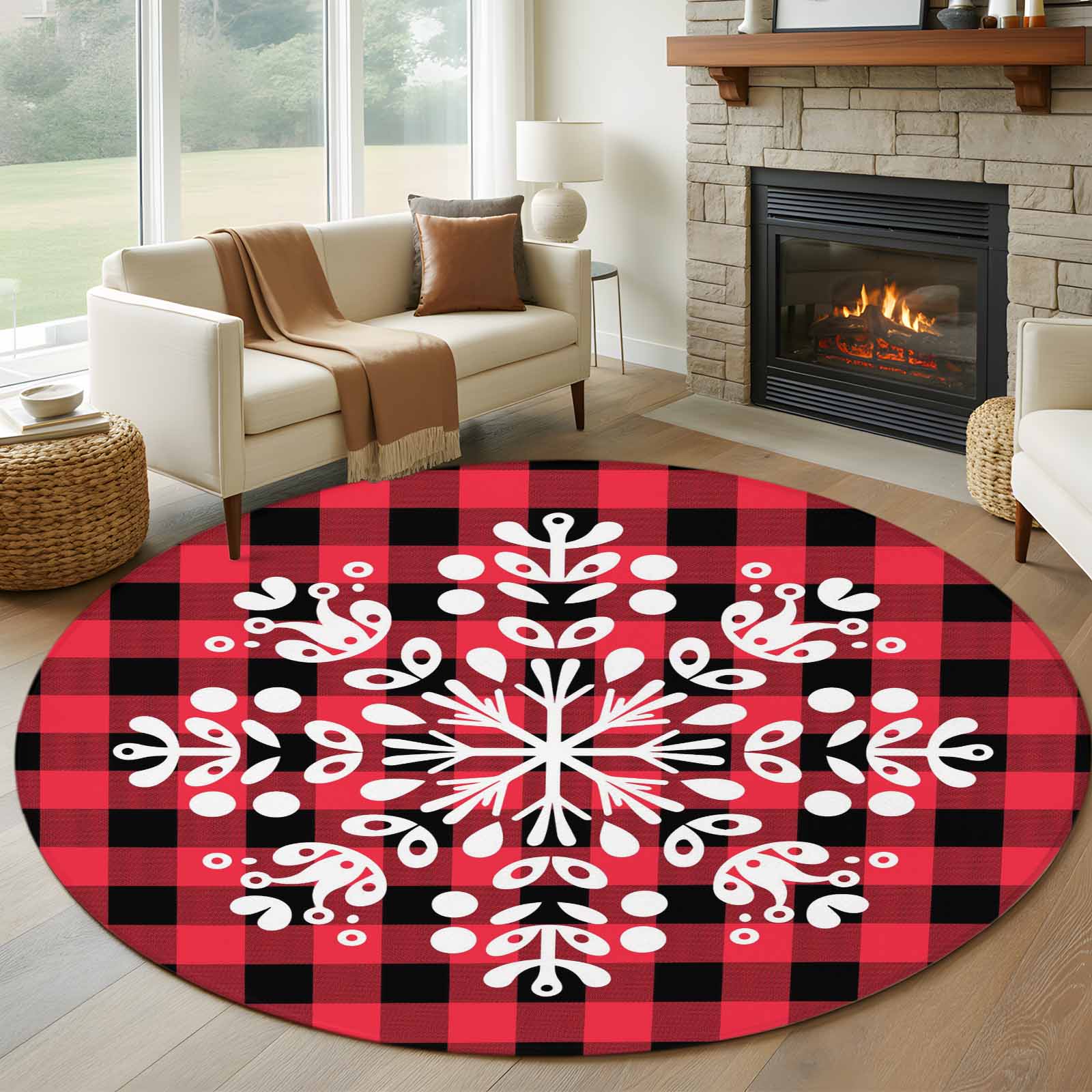 Round Blue Snowflake Rug Christmas Snowflake Round Rug 5ft Washable Circle Kitchen Rugs Non Slip ...
