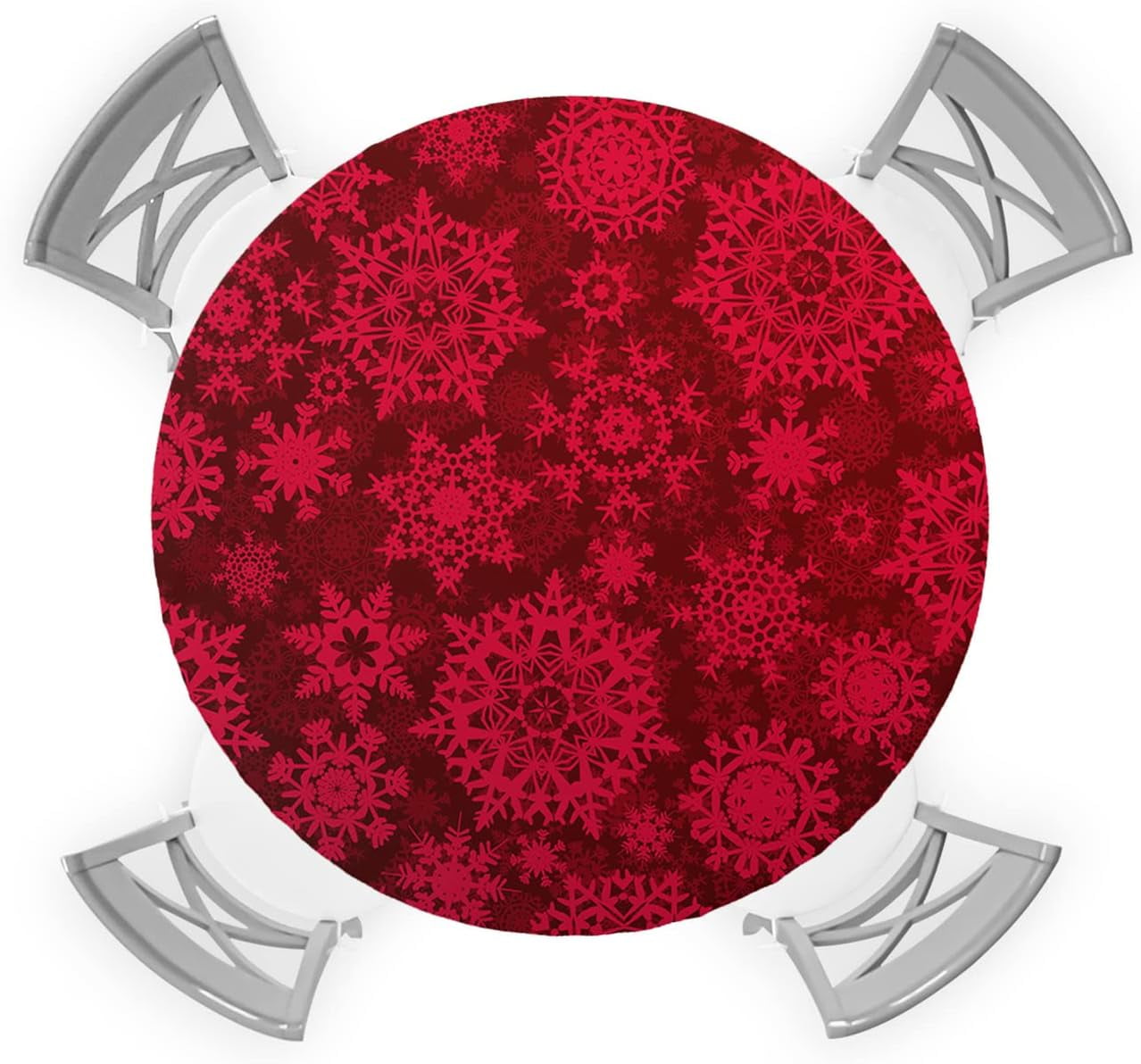 Christmas Snowflake Round Tablecloth Fitted Table Cover, Xmas Gradient Red Watercolor Art Elastic Tablecloths Waterproof Outdoor Indoor Stretch Cloth Tablecover for Dinner, Party, Shower, 45-52IN