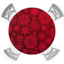 Christmas Snowflake Round Tablecloth Fitted Table Cover, Xmas Gradient Red Watercolor Art Elastic Tablecloths Waterproof Outdoor Indoor Stretch Cloth Tablecover for Dinner, Party, Shower, 36-44IN