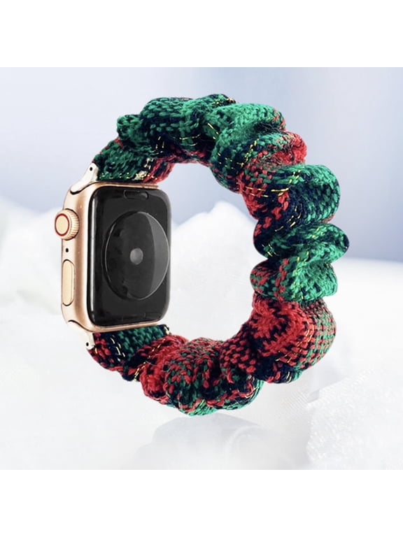 Christmas Snowflake Scrunchie Elastics Loop Watch Band Strap Compatible with Apple Watch Band 38/40/41mm 44mm/45mm/49mm (Ultra) Series 9 8 7 6 SE for Girls Women