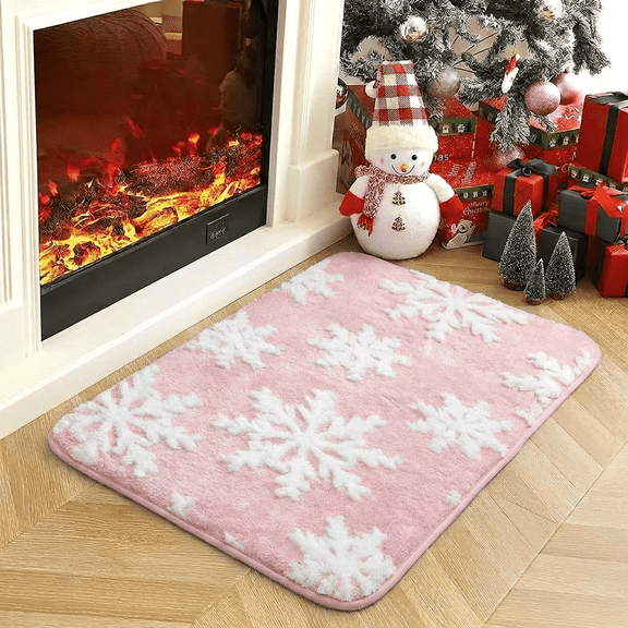 Christmas Snowflake Shaggy Area Rug, Non-Slip Soft Plush Indoor Doormat, Washable Holiday Decor Floor Carpet for Bedroom Fireplace Entryway Home Xmas Decoration