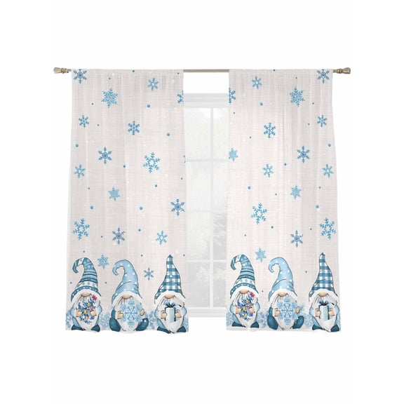 Christmas Snowflake Sheer Curtains 2 Panels Set, Dwarf Elf Gift Window Sheer Curtains for Living Room/Bedroom, Light Filtering Rod Pocket Voile Drapes, 52" W x 72" L