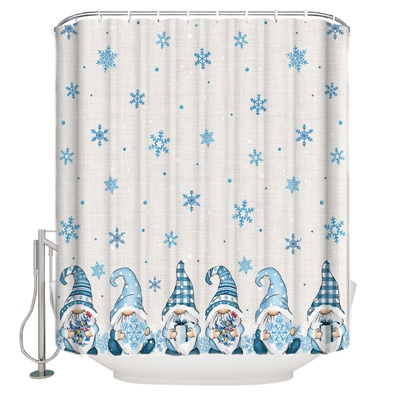 Christmas Snowflake Shower Curtain, 36" x 72", Dwarf Elf Gift Waterproof Bathroom Curtain Washable Shower Curtain Set with 12 Hooks