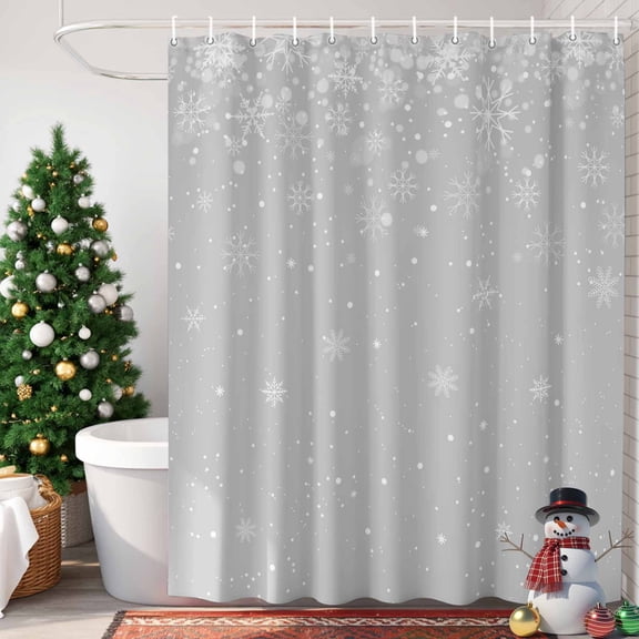 Christmas Snowflake Shower Curtain, 36" x 72", Grey Gradient Waterproof Bathroom Curtain Washable Shower Curtain Set with 12 Hooks