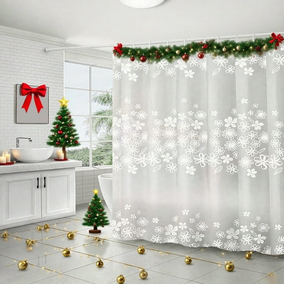 Christmas Snowflake Shower Curtain – 70.8"x31.4" Waterproof Plastic Bathroom Curtain with 8 Hooks – White Festive Door Curtain for Holiday Decor, Bathroom, Dorm, Hotel Use