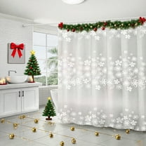 Christmas Snowflake Shower Curtain – 70.8"x31.4" Waterproof Plastic Bathroom Curtain with 8 Hooks – White Festive Door Curtain for Holiday Decor, Bathroom, Dorm, Hotel Use
