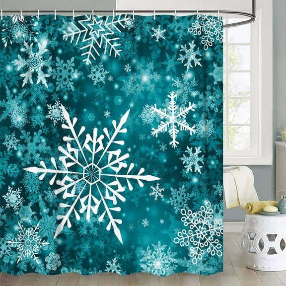 Christmas Snowflake Shower Curtain Set, Christmas Shower Curtains for Bathroom, Winter Teal Shower Curtain Christmas Decorative Shower Curtains,72X72IN