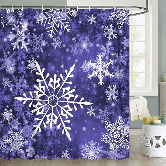 Christmas Snowflake Shower Curtain Set for Bathroom, Winter Purple Decorative Curtains, 72X84IN