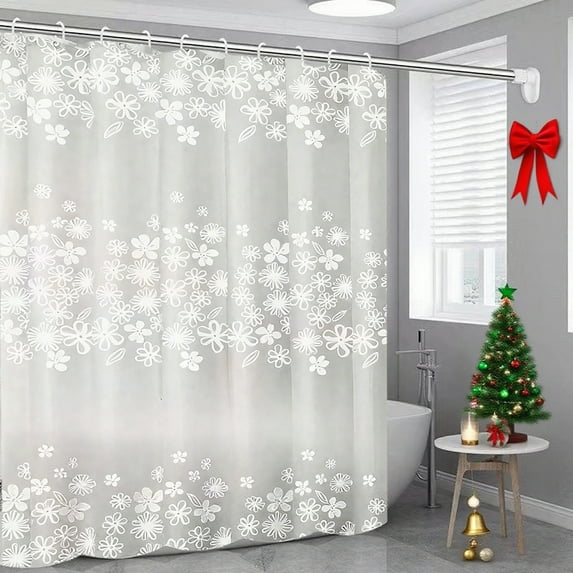 Christmas Snowflake Shower Curtain with Hooks - Waterproof Plastic Bathroom Decor with Reinforced Grommets, Holiday Themed Curtain for Home and Dorms