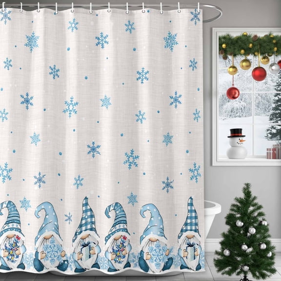 Christmas Snowflake Shower Curtains for Bathroom, Dwarf Elf Gift Waterproof Fabric Shower Curtain for Bathroom Bathtub Decoration, Machine Washable, 36"x72"