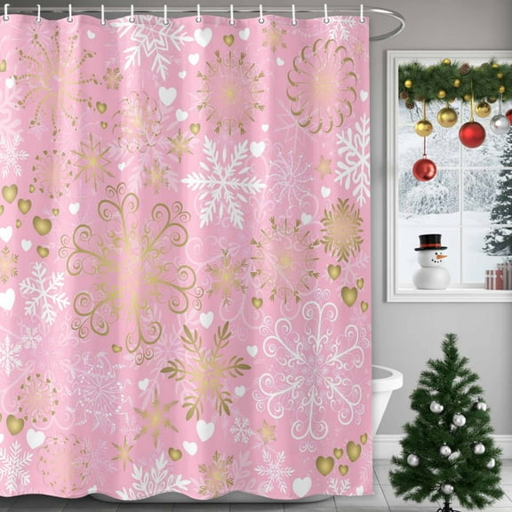 Christmas Snowflake Shower Curtains for Bathroom, Pink Gold Retro Gradient Texture Waterproof Fabric Shower Curtain for Bathroom Bathtub Decoration, Machine Washable, 36"x72"