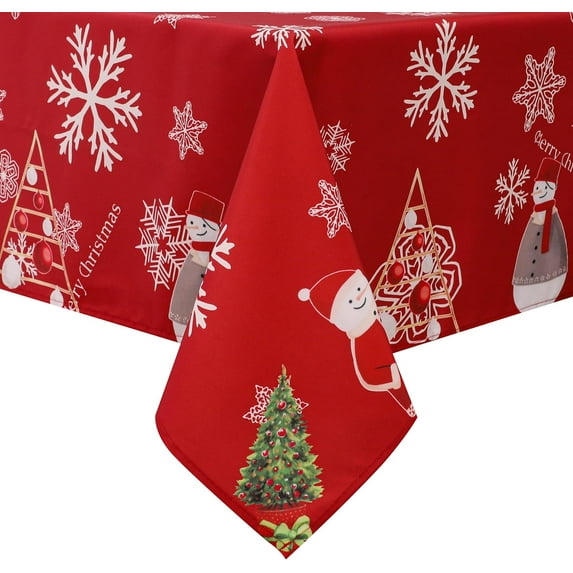 Christmas Snowflake Snowman Design Rectangle Tablecloth Water Resistant and Easy Clean Table Cloth for Indoor Outdoor Party Holiday Kitchen Dining Room 60 Inch by 84 Inch