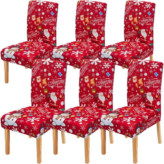 Christmas Snowflake Snowman Dining Chair Cover Set of 6, Merry Xmas Winter Holiday Decor Parsons Chair Slipcovers, Santa Decorations Kitchen Chair Seat Cover Protectors (Red,6 Pack)