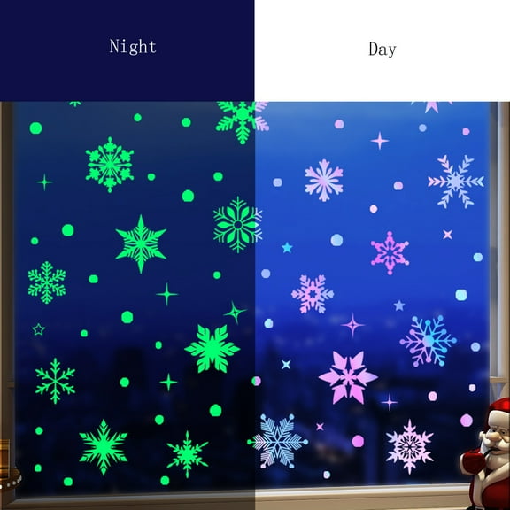 Christmas Snowflake Static Cling Stickers, Luminous Window Decal for Bedroom Door Cabinet, Reusable No Glue Wall Decor for Holiday