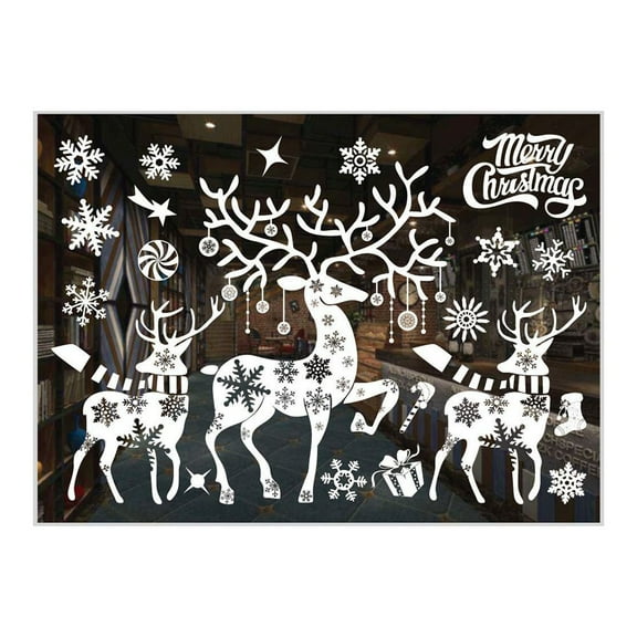 Christmas Snowflake Stickers Glass Window Casement Clings Xmas Reindeer Decals Decorations For New Year Christmas Decortion