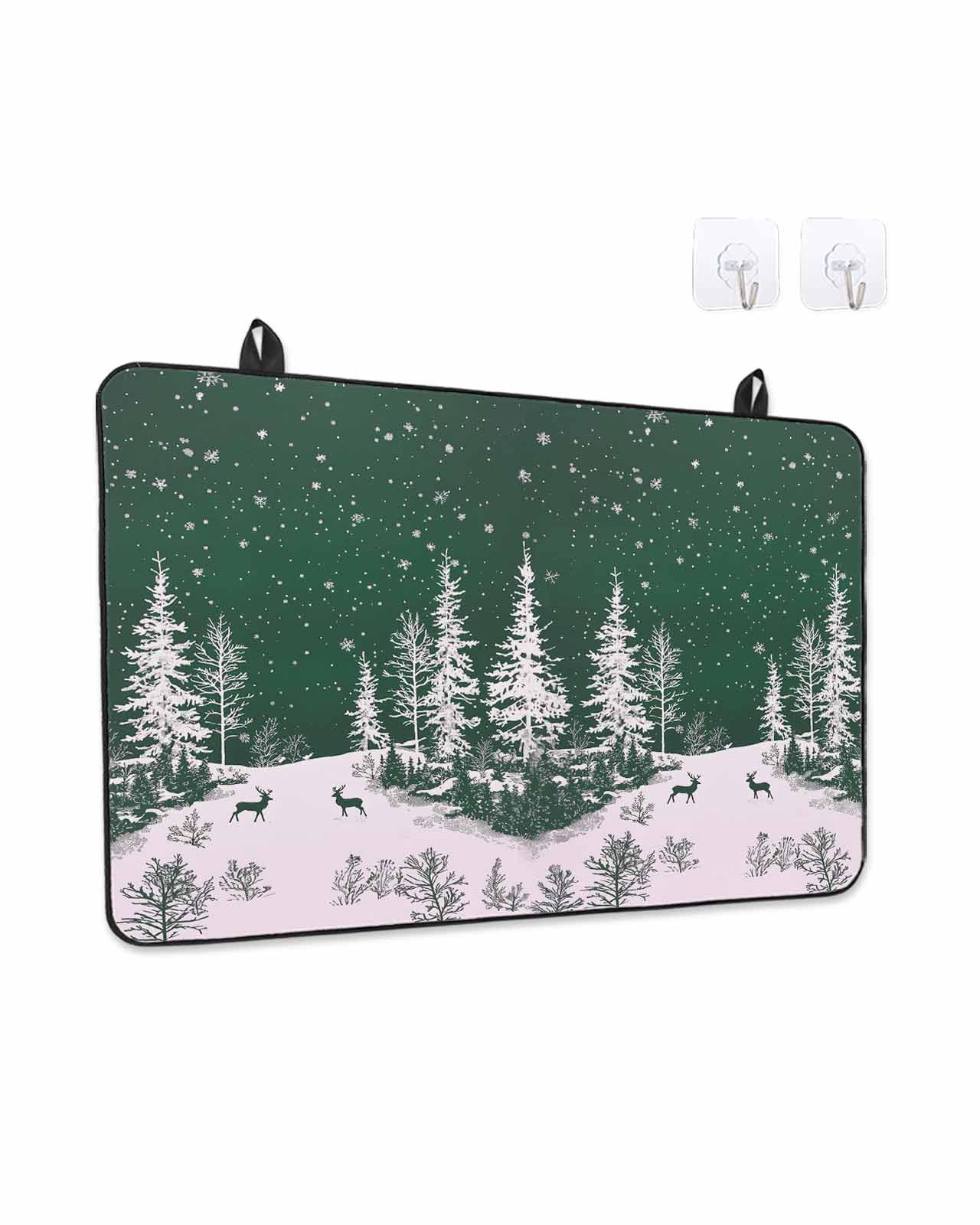 Christmas Snowflake Stove Top Covers for Electric Stove, 28'x20'' Elk Pine Trees Winter Deep Green Glass Ceramic Stove Cover Foldable Rubber Mat Heat Resistant Cooktop Protector for Kitchen