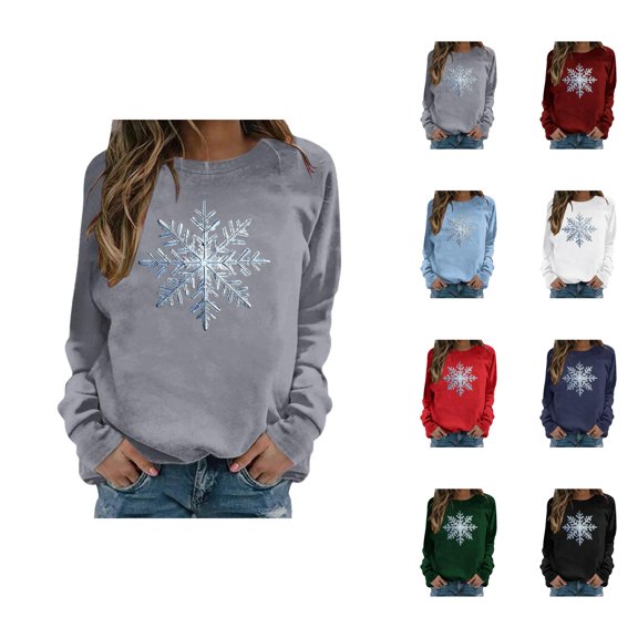 Christmas Snowflake Sweatshirt for Women 2025 Long Sleeve Crewneck Xmas Holiday Graphic Pullover Top