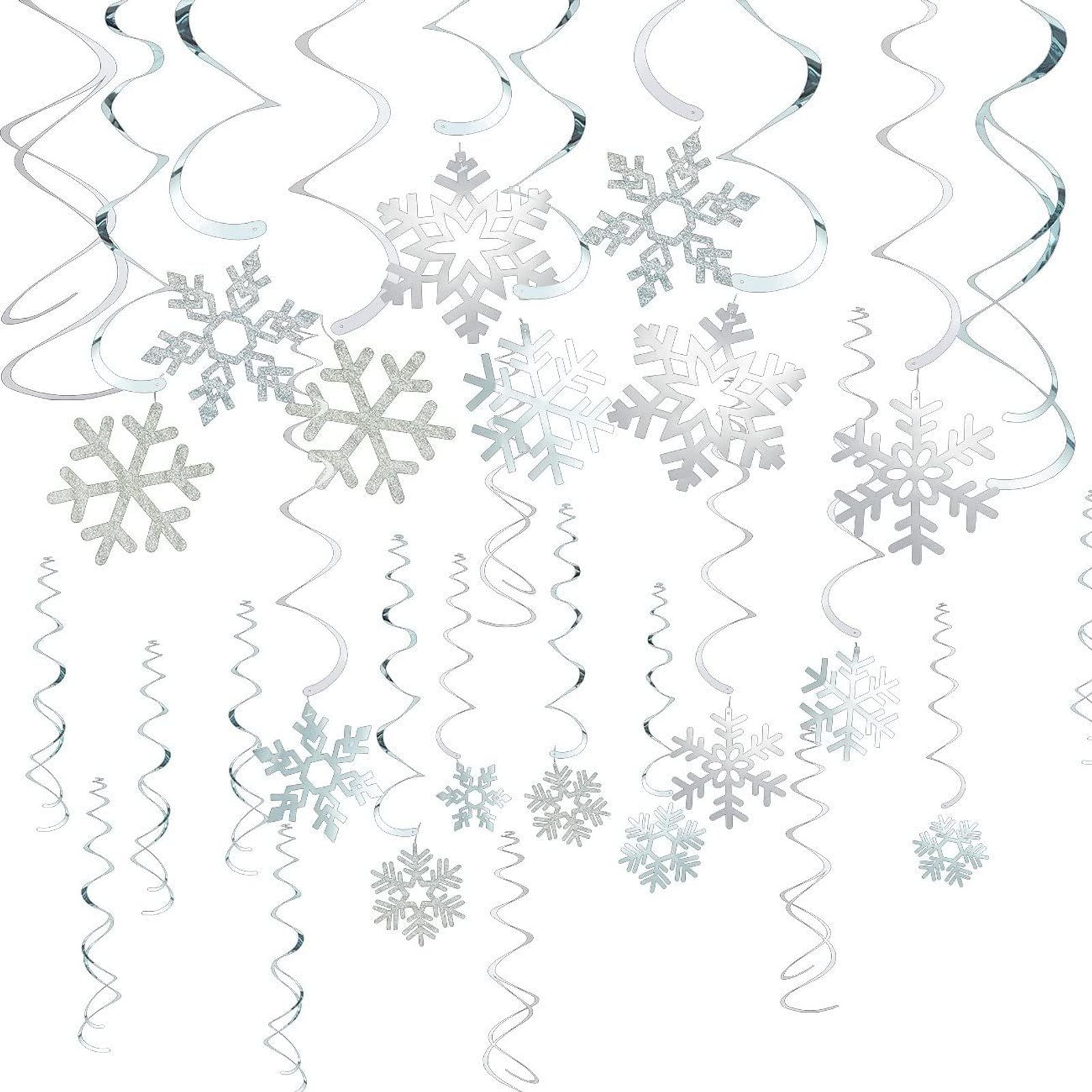 Christmas Snowflake Swirl Decorations for Holiday Party Decor (Silver