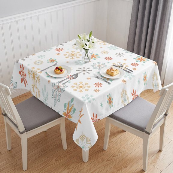Christmas Snowflake Table Cloth Waterproof Tablecloths, Xmas Yellow Teal Snow Winter Holiday Tablecloth Dining Table Cover for Kitchen Party Tabletop Outdoor, Square Tablecloth 54x54 Inch