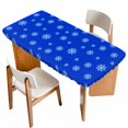 thumbnail image 1 of Christmas Snowflake Table Cloths for 4 Foot Rectangle Tables, Blue Xmas Winter Holiday Minimalist Patio Waterproof Elastic Fitted Tablecloths, Washable Rectangular Table Cover for Camping, 1 of 8