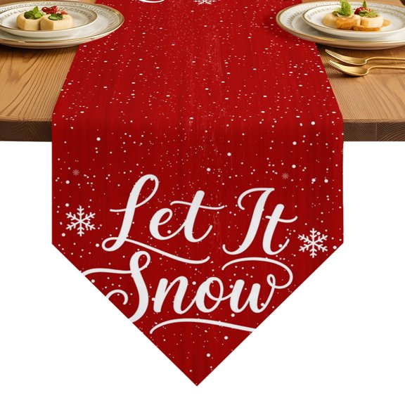 Christmas Snowflake Table Runner 36 Inches Long Winter County Farmhouse Rustic Red Snow Dots Table Runners for Dining Room Tabletop Dresser Scarf Xmas Winter Seasonal Holiday Table Decoration
