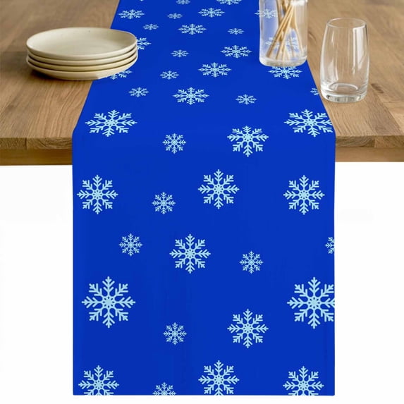 Christmas Snowflake Table Runner 72 Inches Long Farmhouse Dress Scarves, Blue Xmas Winter Holiday Minimalist Dining Tablerunner for Coffee Table/Kitchen Island/Party Décor, 13" x 72"