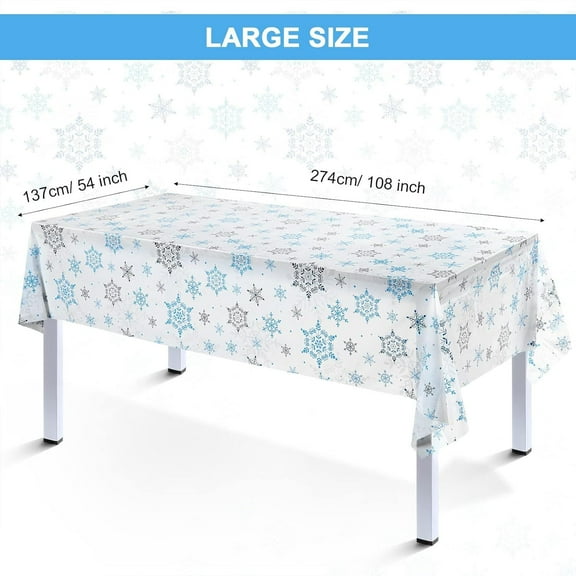 Christmas Snowflake Tablecloth - 108*54" Waterproof Reusable Festive Party Tables Covers, Holiday Decoration for Family Gatherings, Easy Clean, Christmas Home Office Use