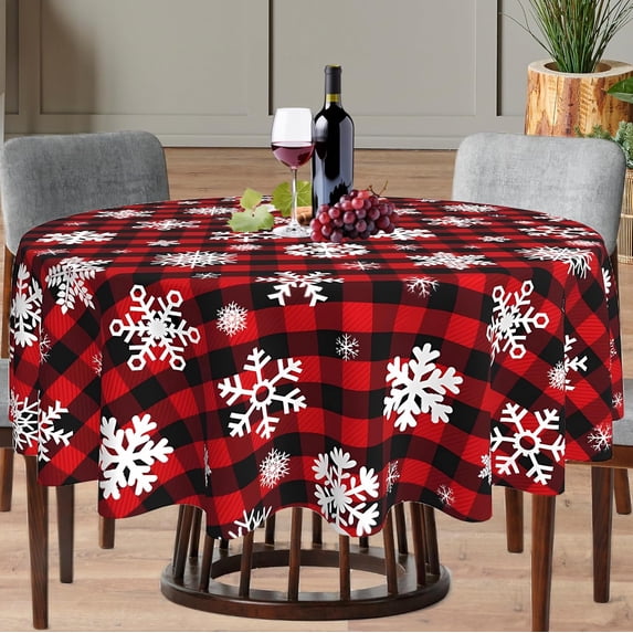 Christmas Snowflake Tablecloth 60 inch Round, Durable Table Cover for Kitchen Dining Room, Holiday Tablecloth for Party Dinner