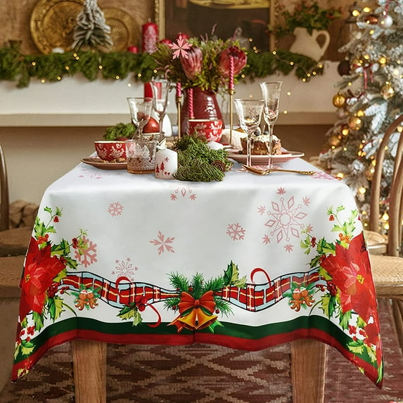 Christmas Snowflake Tablecloth Rectangle Table Cover Christmas Decoration Table Linen Perfect for Festivet Party Kitchen Dinner TableTopper,60" x 84" (6-8 Seats)