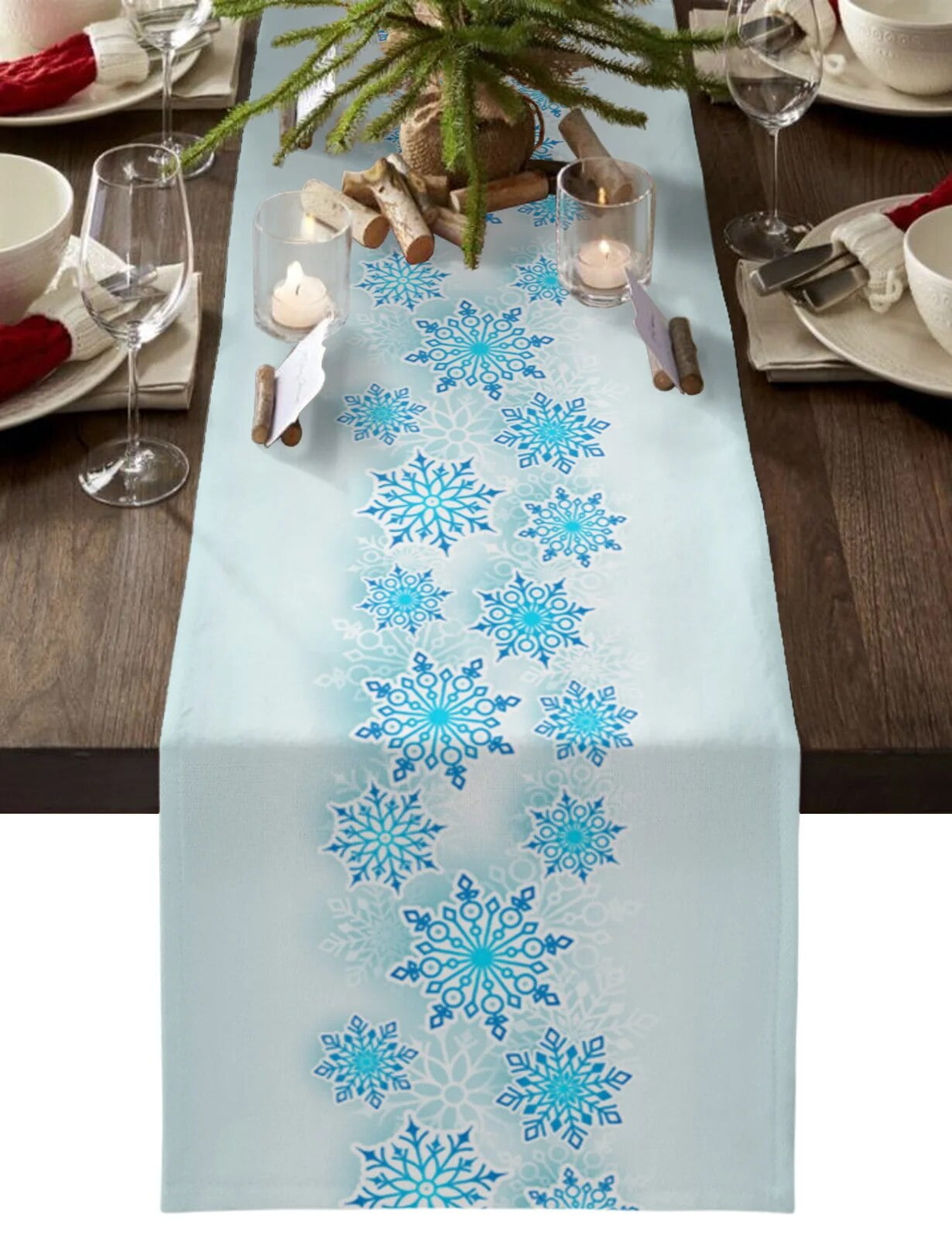 Christmas Snowflake Texture Blue Table Runner Mats Wedding Coffee Decor