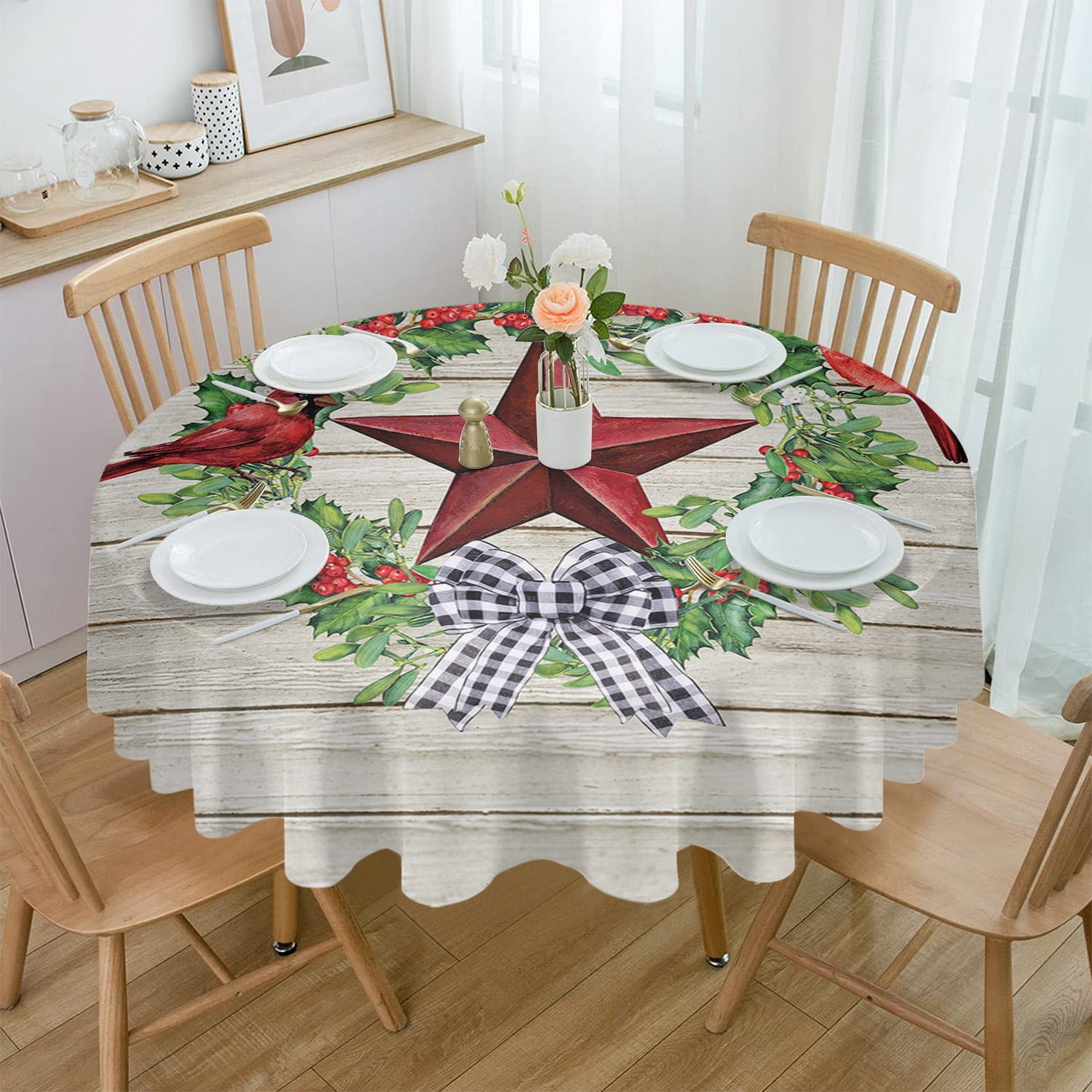 Christmas Snowflake Texture Gray Round Tablecloth Waterproof Wedding ...