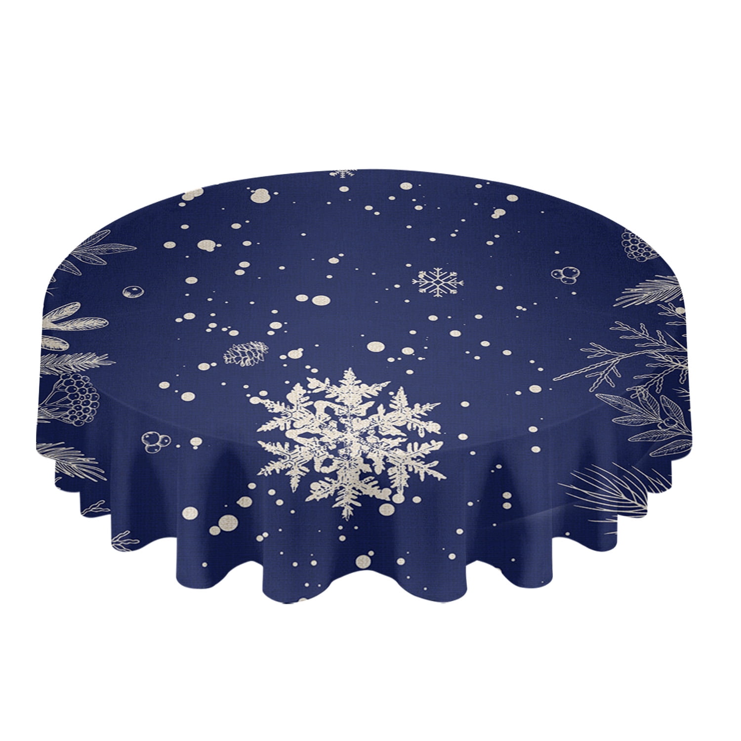 Christmas Snowflake Texture Gray Round Tablecloth Waterproof Wedding r