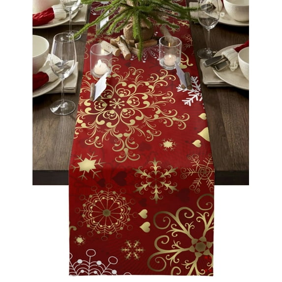 Christmas Snowflake Texture Linen Table Runners Wedding Decoration Washable Holiday Party Dining Table Runner Table Decoration