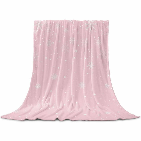 Christmas Snowflake Throw Flannel Blanket 32x48In Pink Gradient Super Soft Cozy Bed Blanket, Lightweight Plush Fuzzy Bed Throw for Bedroom Sofa Couch Living Room
