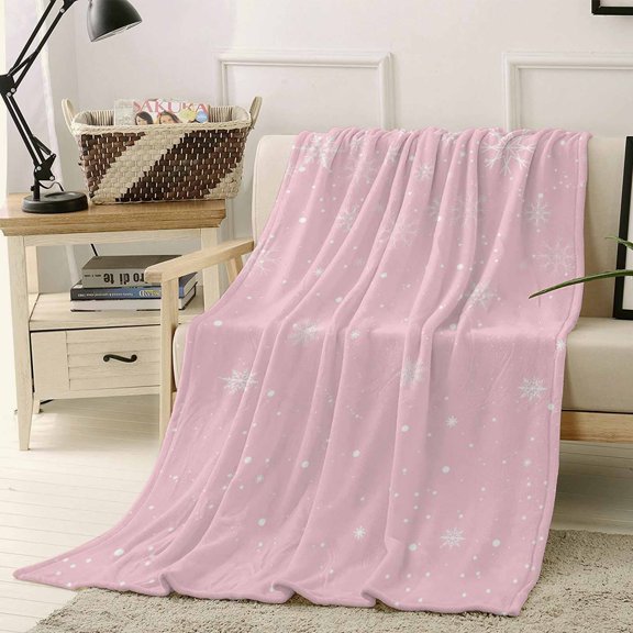 Christmas Snowflake Throw Flannel Blanket 40x50In Pink Gradient Super Soft Cozy Bed Blanket, Lightweight Plush Fuzzy Bed Throw for Bedroom Sofa Couch Living Room