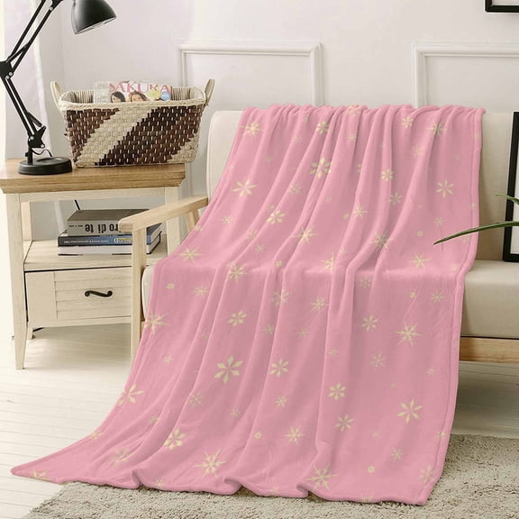 Christmas Snowflake Throw Flannel Blanket 50x60In Winter Pink Retro Texture Super Soft Cozy Bed Blanket, Lightweight Plush Fuzzy Bed Throw for Bedroom Sofa Couch Living Room