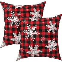 Christmas Snowflake Throw Pillow Covers 18x18 Inch Set of 2 Winter Red and Black Buffalo Plaid Outdoor Decorative Pillows Cover Xmas Checkered Farmhouse Cushion Case for Bed Couch Decor