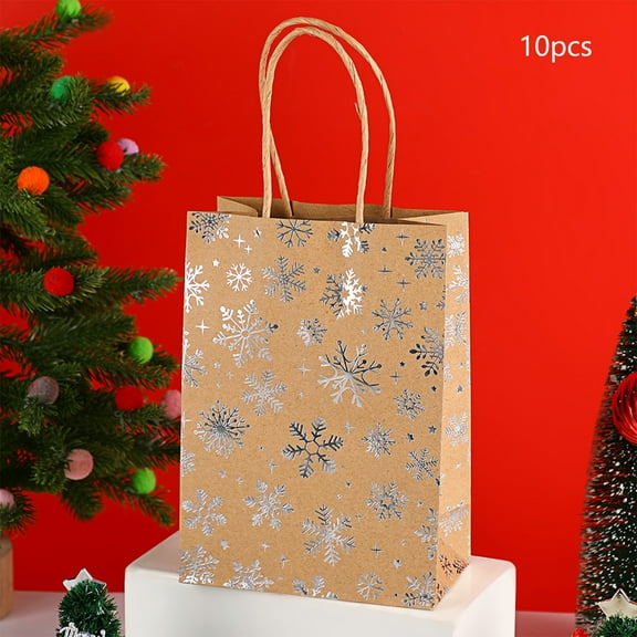 Christmas Snowflake Tote Bag - 22in Unfoldable Golden Tree Print, Flat Bottom Gift Bag, Reusable Holiday Party Packaging for Toys/Snacks/Clothes, Walmart Christmas Decor