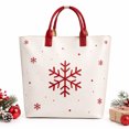 thumbnail image 1 of Christmas Snowflake Tote Bag for Women, Cream Holiday Handbag with Red Handles, Large Festive Everyday Carry Bag with Spacious Interior, 1 of 6